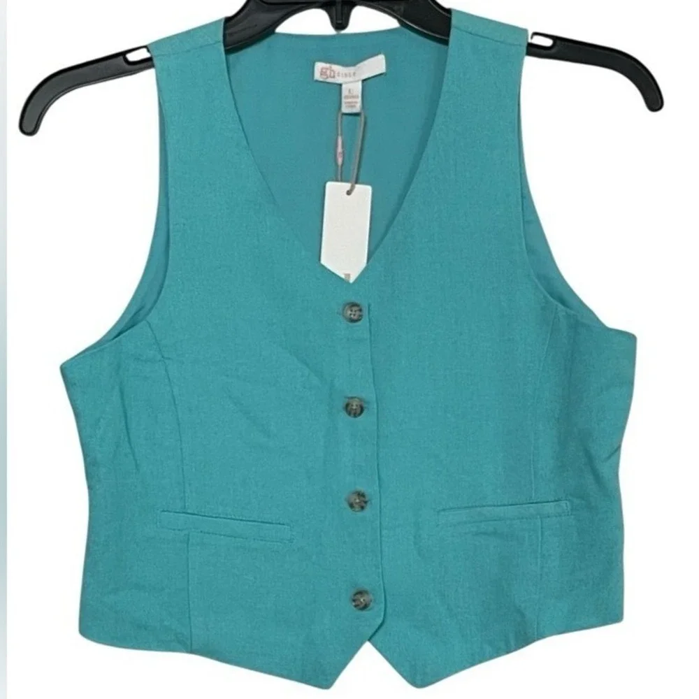 NWT GB Girls Linen Blend Vest Blue Size‎ Large V-Neck